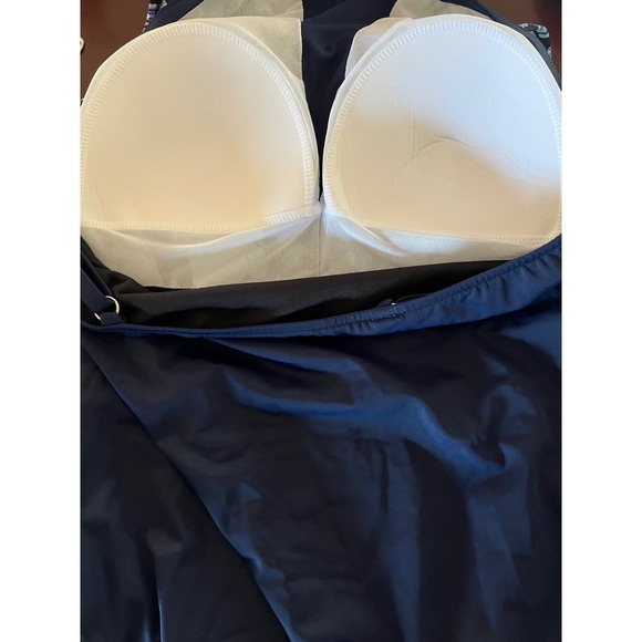 Swim Solutions High Neck Insert Mio One Piece Navy Paisley Swimsuit 18 NEW - Picture 9 of 10